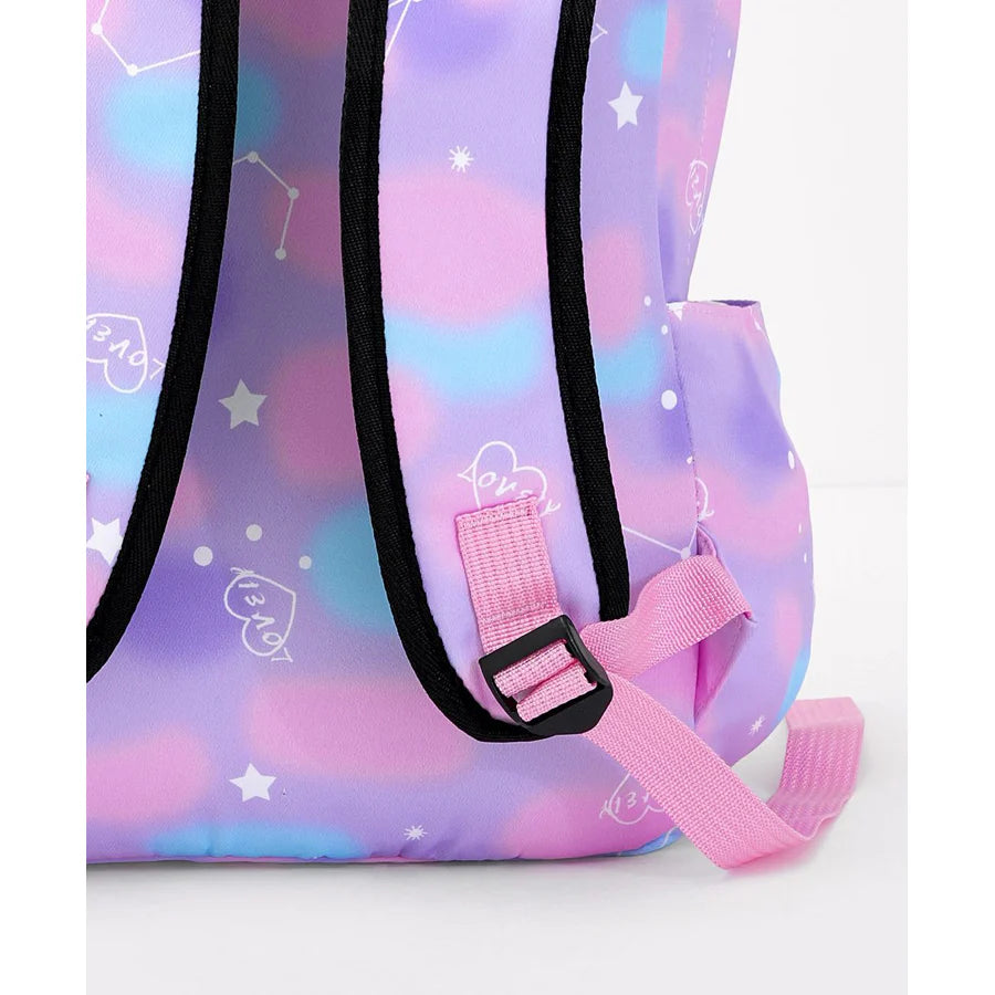 Fab N Funky All Over Love Printed Backpack Lunch Bag and Pencil Case Set 17”(Purple-Blue)