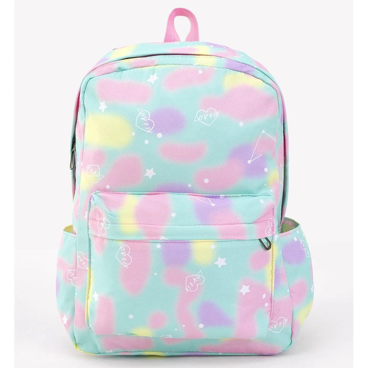 Fab N Funky All Over Love Printed Backpack Lunch Bag and Pencil Case Set 17”(Blue-Pink)