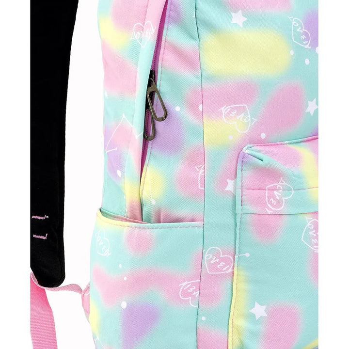 Fab N Funky All Over Love Printed Backpack Lunch Bag and Pencil Case Set 17”(Blue-Pink)