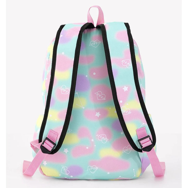Fab N Funky All Over Love Printed Backpack Lunch Bag and Pencil Case Set 17”(Blue-Pink)