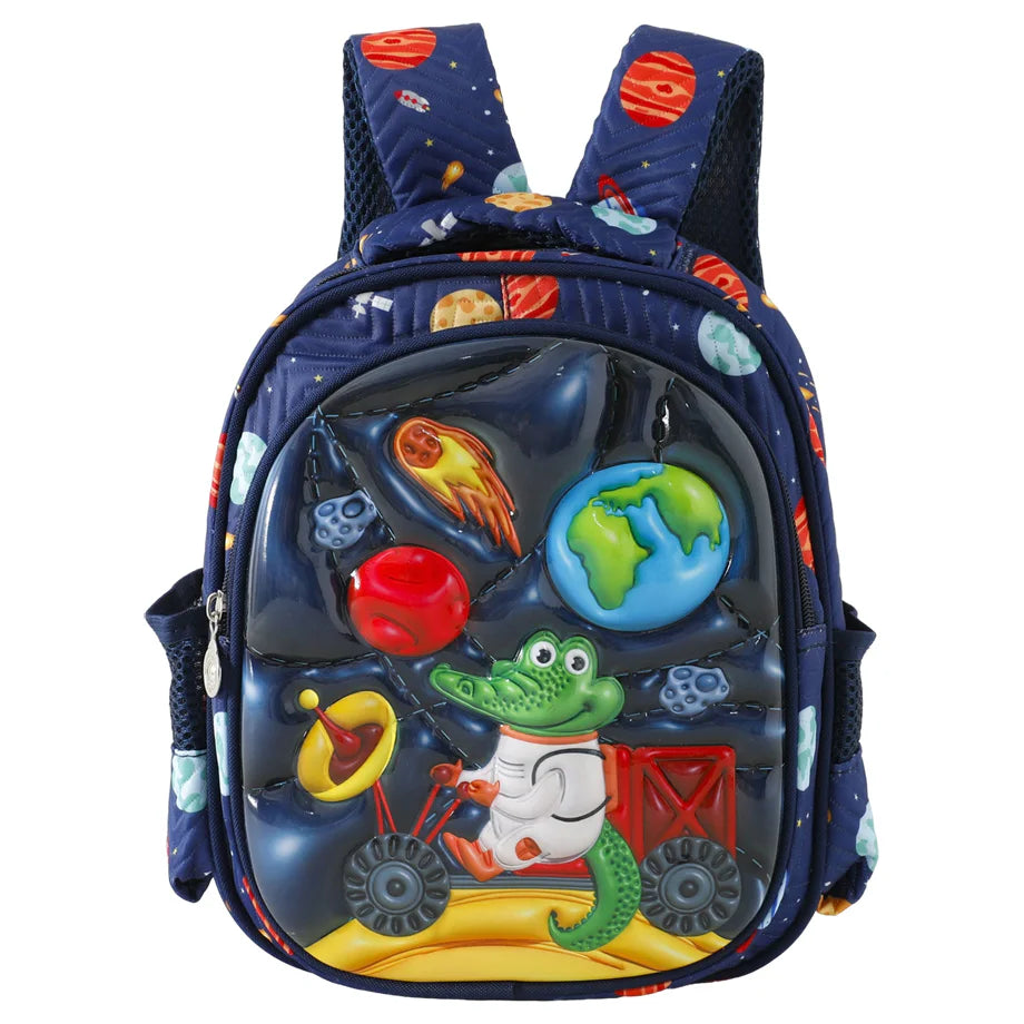Fab N Funky Space and Dino Printed Backpack 12”(Blue)