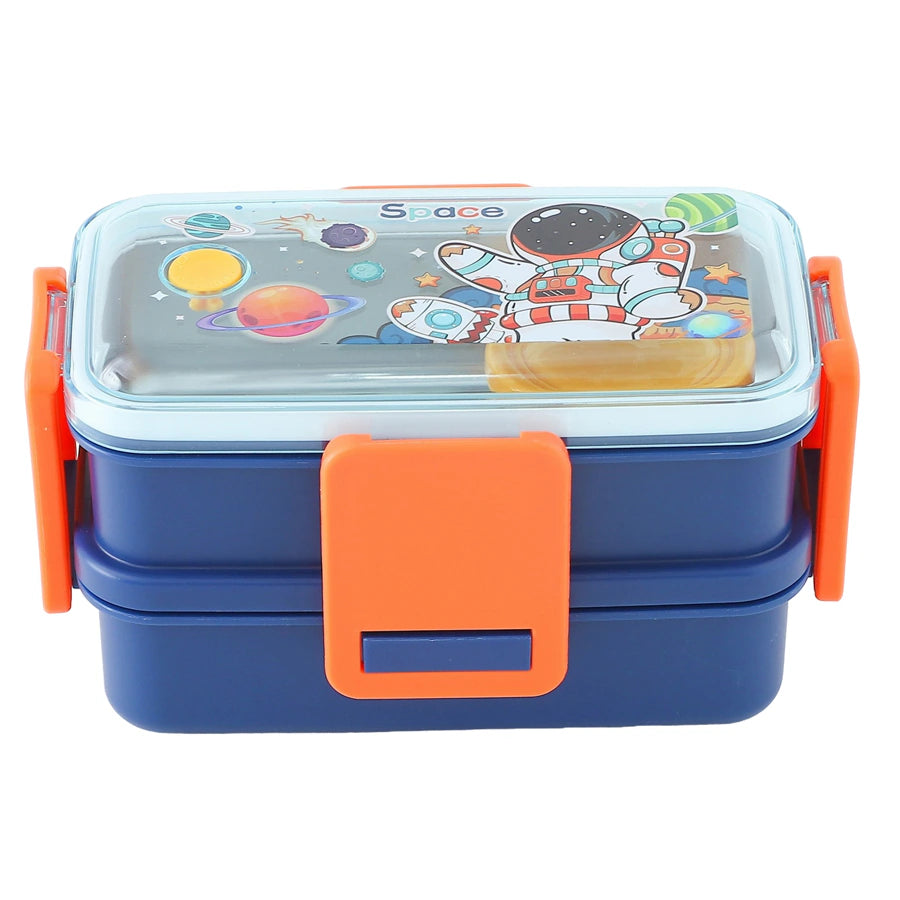 صندوق غداء فاب إن فانكي بطابع رائد فضاء مكون من طبقتين (أزرق)