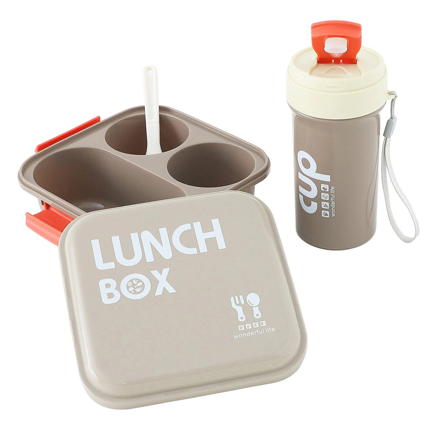 مجموعة صندوق غداء للأطفال فاب ان فانكي، 3 قطع (بني)