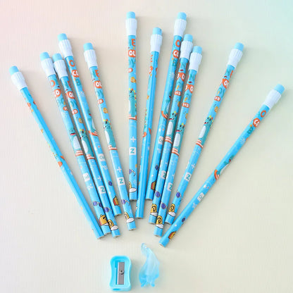 Fab N Funky Dino Theme HB Pencils With Sharpener and Pencil Grip 14pcs (Blue)