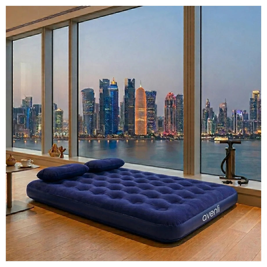 Jilong Queen Navy Blue CloudCoil Air Mattress Set with Pillow & Hand Pump