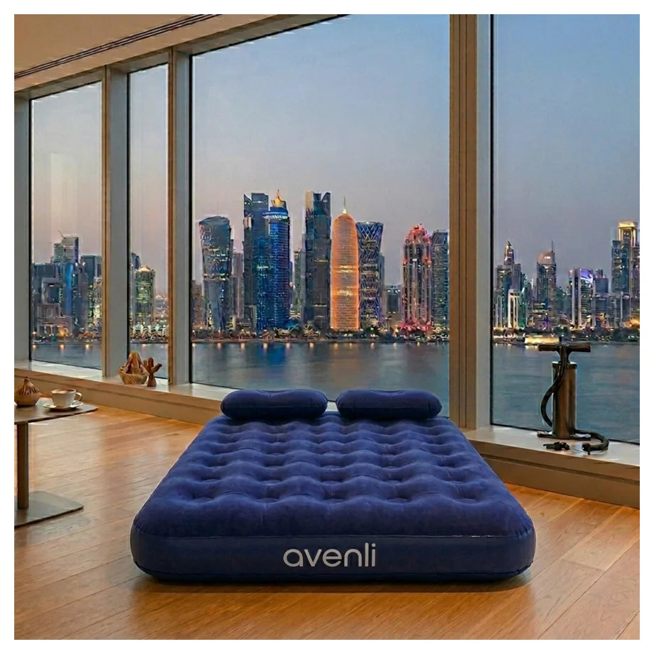 Jilong Queen Navy Blue CloudCoil Air Mattress Set with Pillow & Hand Pump