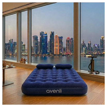 Jilong Queen Navy Blue CloudCoil Air Mattress Set with Pillow & Hand Pump