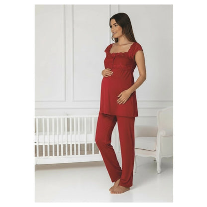 Mini Plum Pyjama Set Maternity & Nursing (Cherry Red)