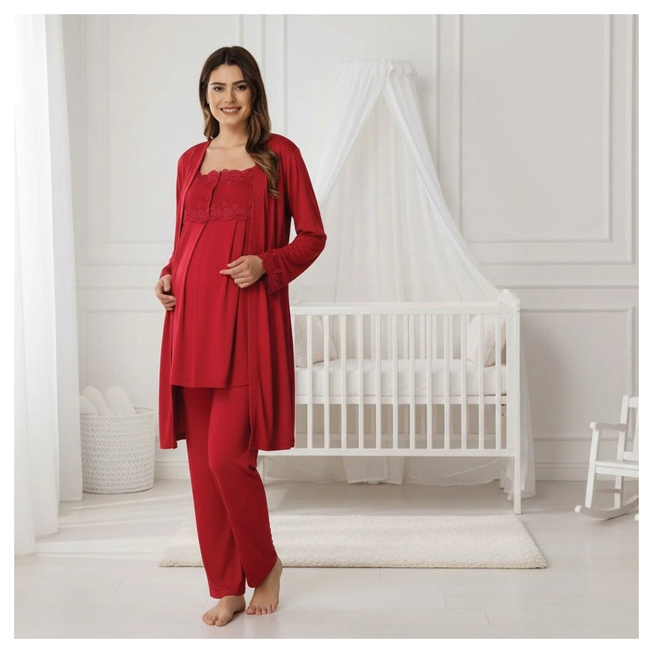 Mini Plum Pyjama Set Maternity & Nursing (Cherry Red)