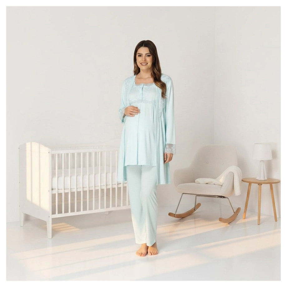 Mini Plum Pyjama & Robe Set Maternity & Nursing (Blue)
