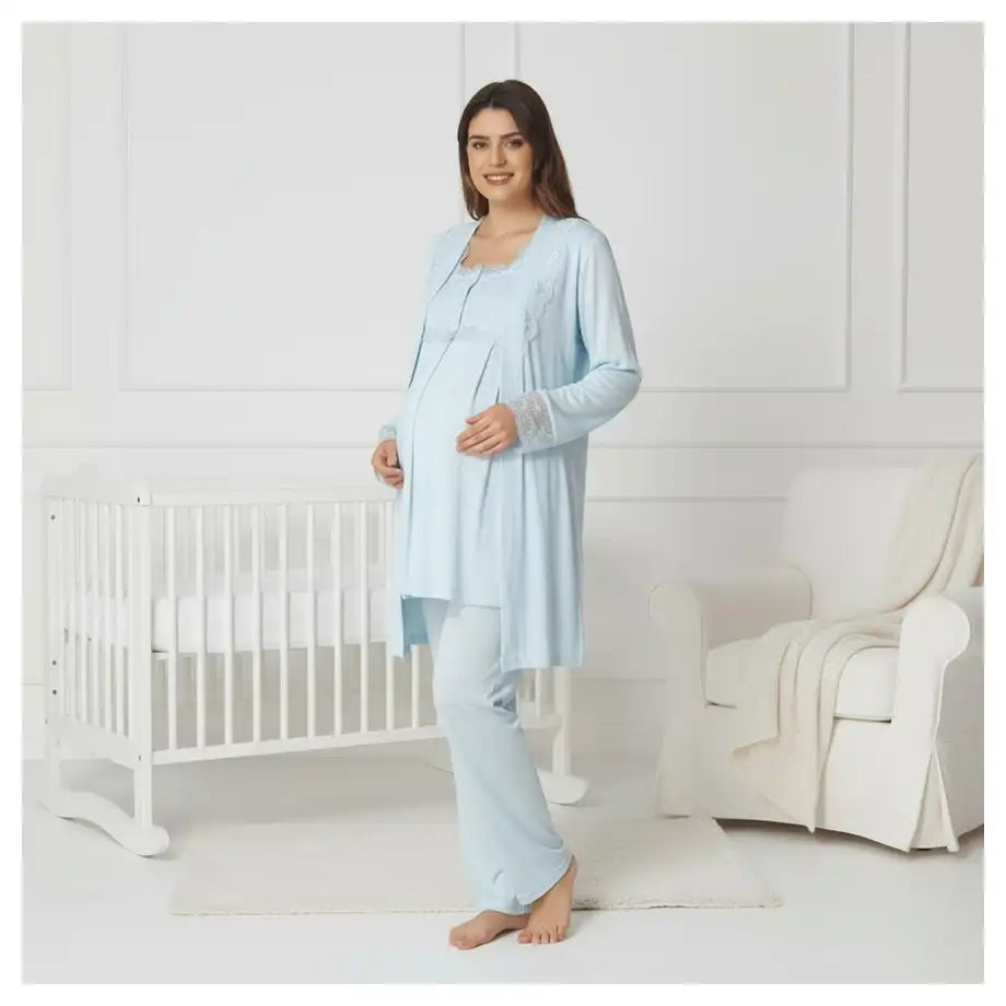 Mini Plum Pyjama & Robe Set Maternity & Nursing (Blue)