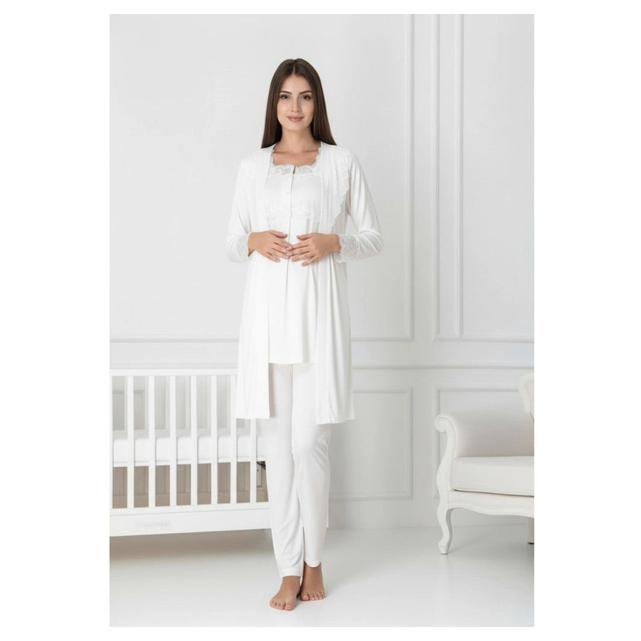 Mini Plum Pyjama & Robe Set Maternity & Nursing (White)