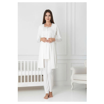 Mini Plum Pyjama & Robe Set Maternity & Nursing (White)