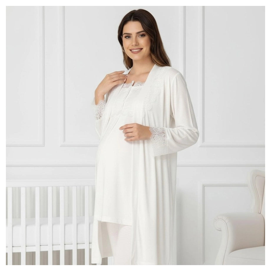 Mini Plum Pyjama & Robe Set Maternity & Nursing (White)