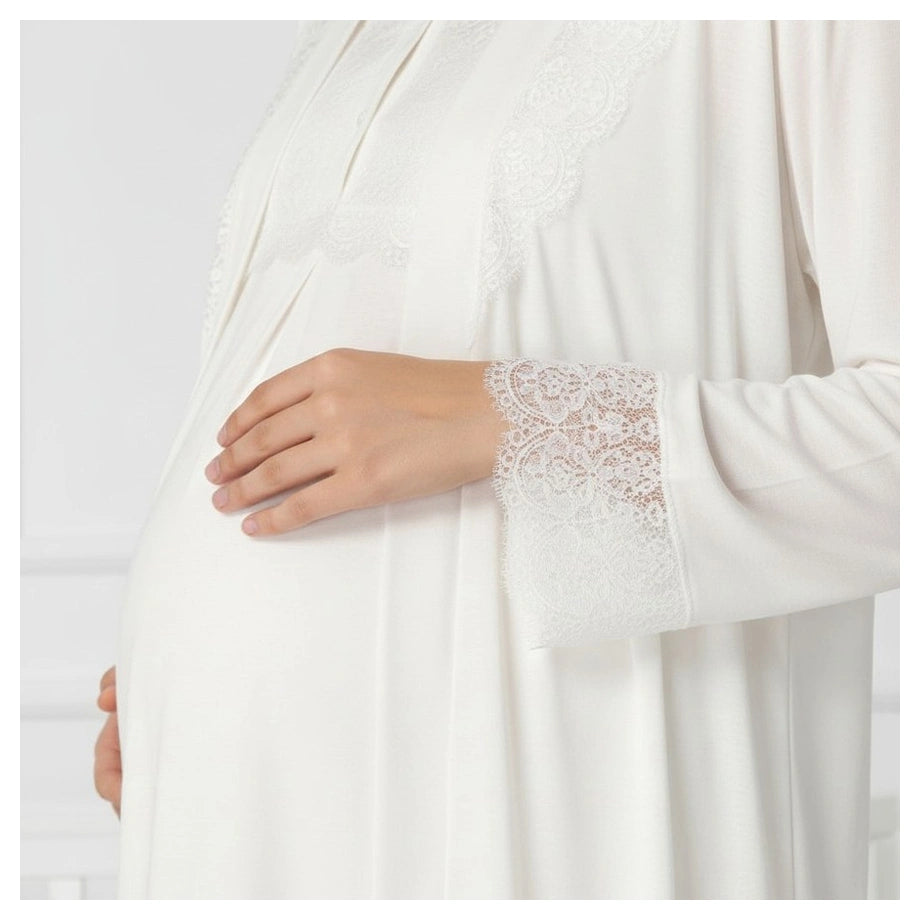 Mini Plum Pyjama & Robe Set Maternity & Nursing (White)