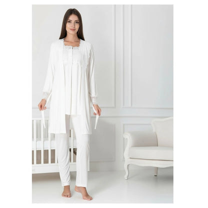 Mini Plum Pyjama & Robe Set Maternity & Nursing (White)