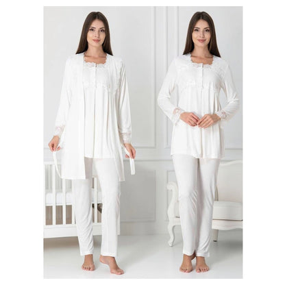 Mini Plum Pyjama & Robe Set Maternity & Nursing (White)