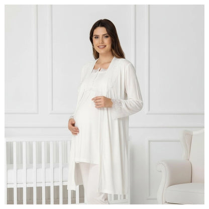 Mini Plum Pyjama & Robe Set Maternity & Nursing (White)