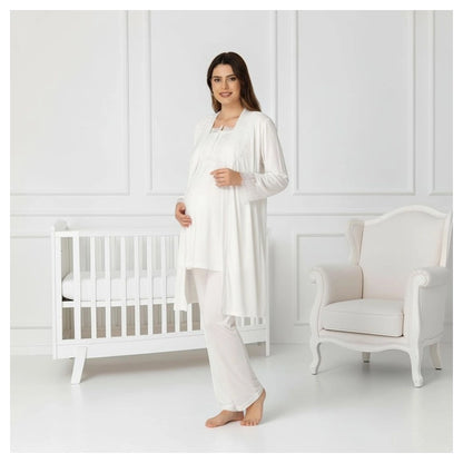 Mini Plum Pyjama & Robe Set Maternity & Nursing (White)