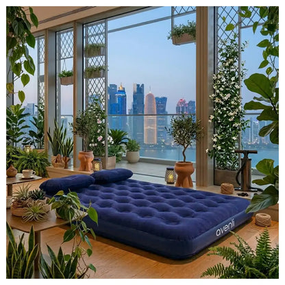 Jilong Double Navy Blue CloudCoil Air Mattress Set with Pillow & Hand Pump