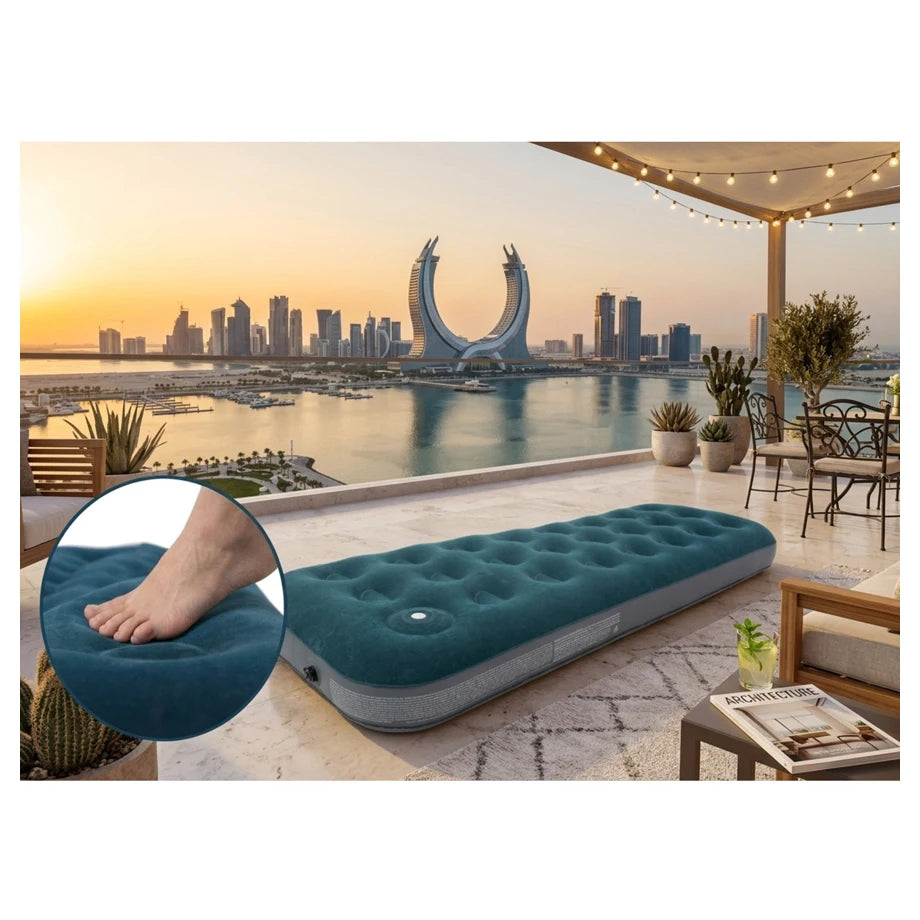 Jilong Single Olive Green CloudCoil Air Mattress with Built-In Foot Pump