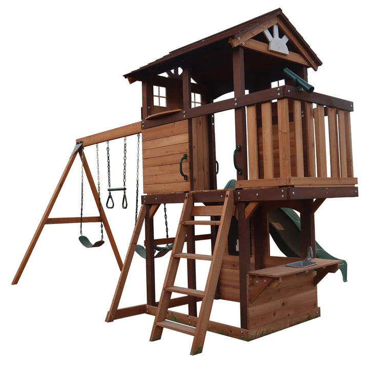 Mountpeak Elbrus Swing Set & Playhouse With Wooden Roof