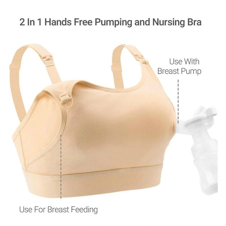 Momcozy Hands-Free Pumping Bra-Small (Beige)