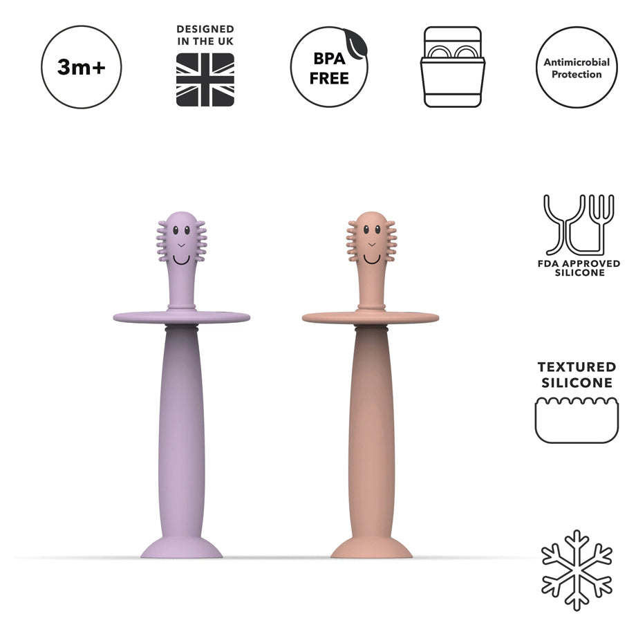 Matchstick Monkey Training Toothbrush With Stopper (Dusty Pink and Lilac) Matchstick Monkey Training Toothbrush With Stopper (Dusty Pink and Lilac)