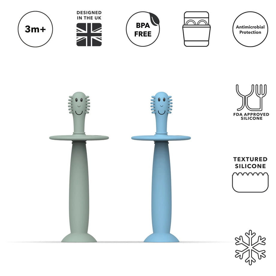 Matchstick Monkey Training Toothbrush With Stopper (Mint Green and Light Blue) Matchstick Monkey Training Toothbrush With Stopper (Mint Green and Light Blue)