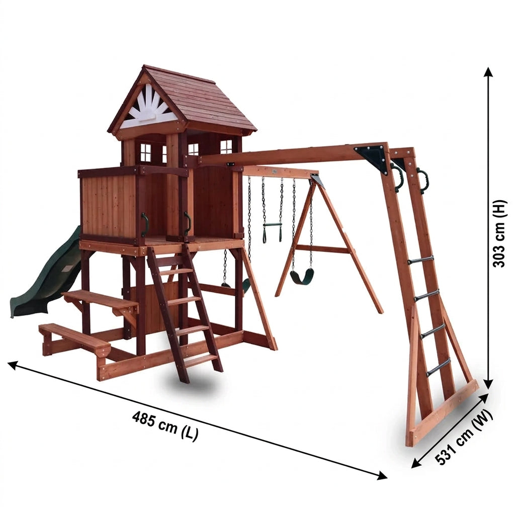 Mountpeak Vinson Massif Swing Set & Playhouse With Wooden Roof