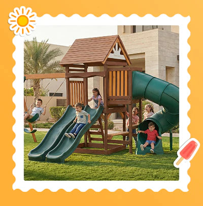 Mountpeak Elbrus Swing Set & Playhouse With Wooden Roof