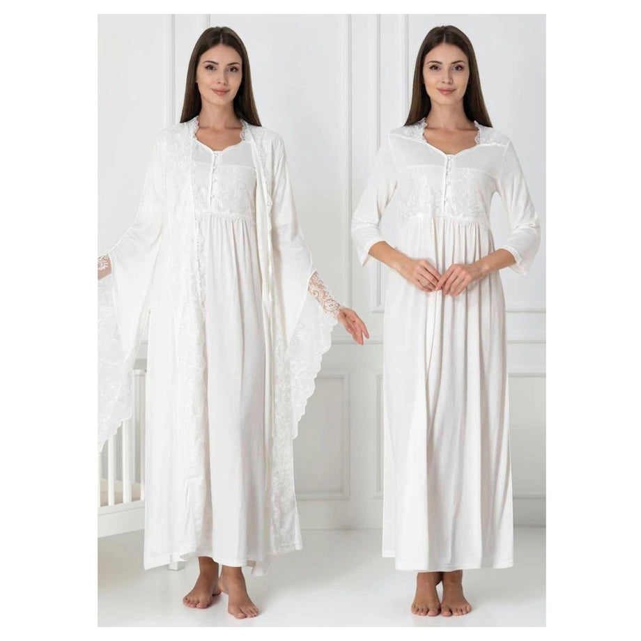 Mini Plum Nightie and Robe Set Maternity & Nursing (White)