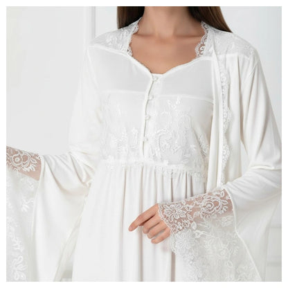 Mini Plum Nightie and Robe Set Maternity & Nursing (White)