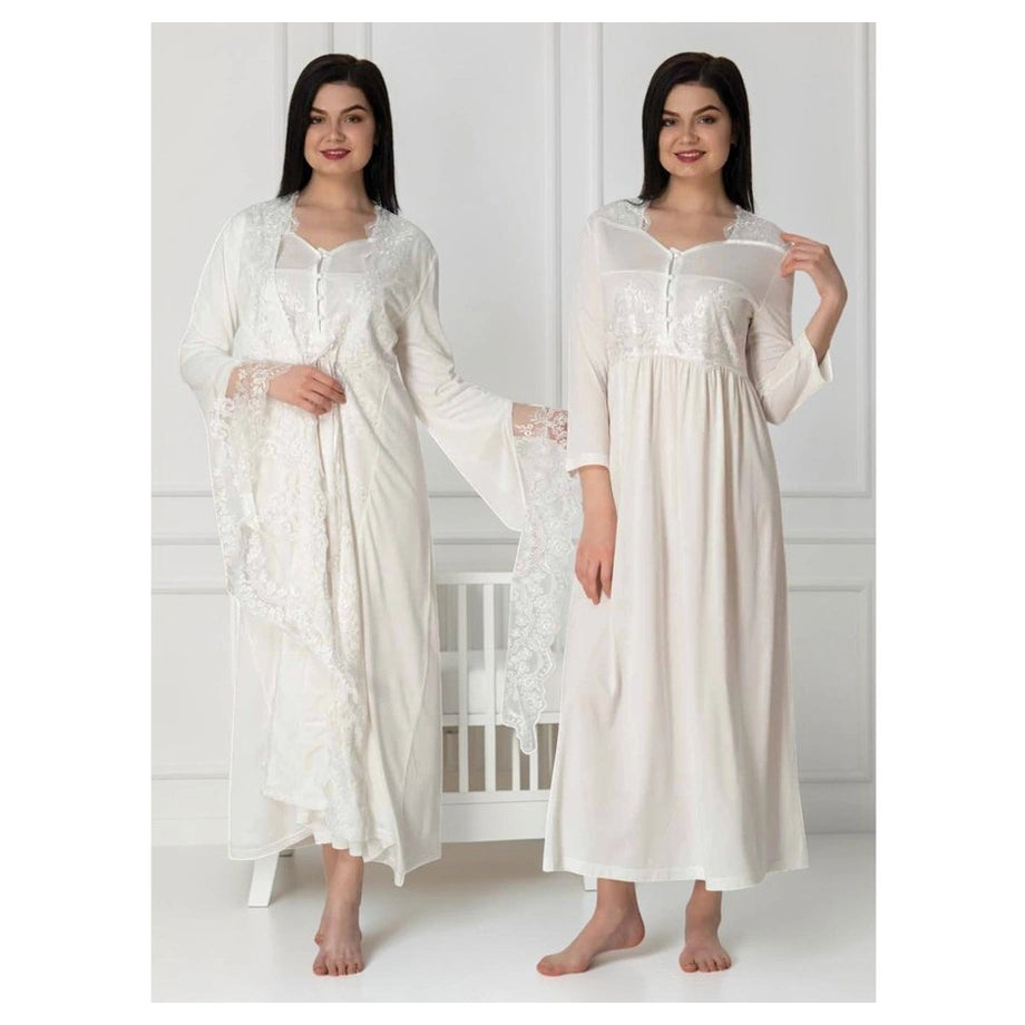 Mini Plum Nightie and Robe Set Maternity & Nursing (White)