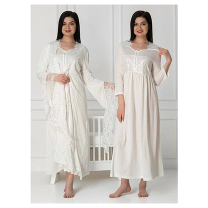 Mini Plum Nightie and Robe Set Maternity & Nursing (White)