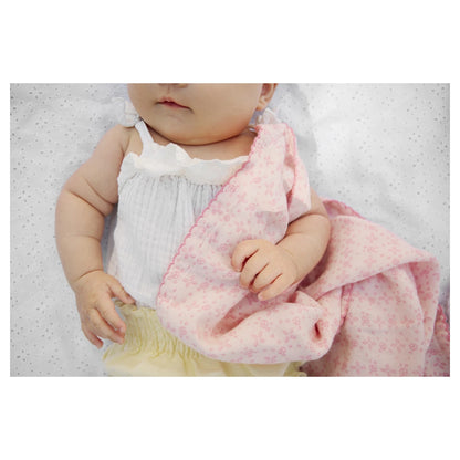 Elodie Bamboo Muslin Blanket (Embroidery Anglaise Pink)