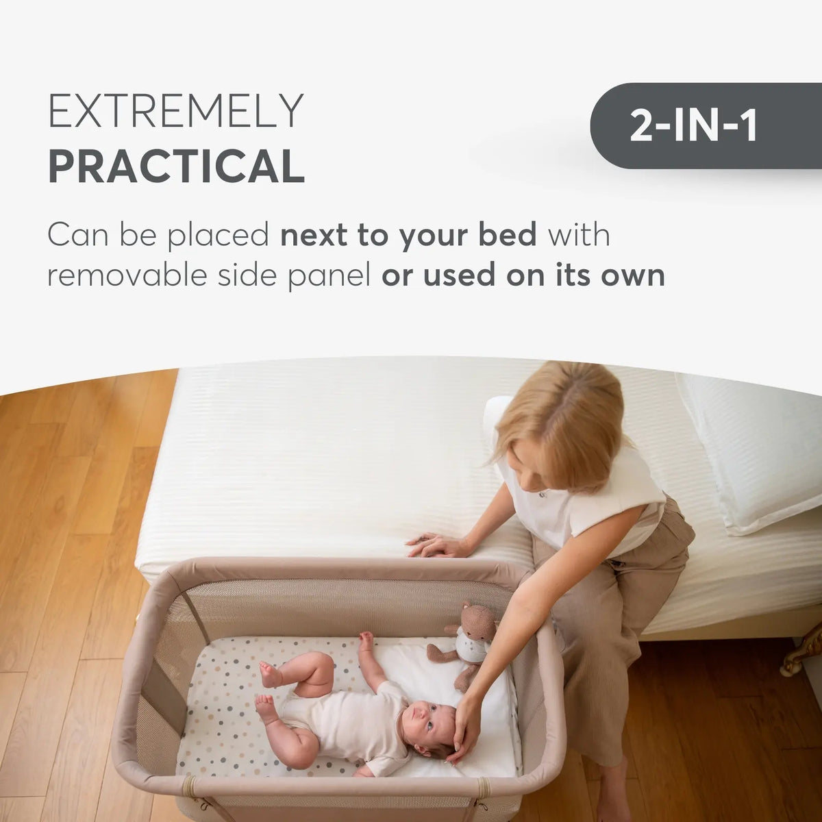 Kikkaboo Bedside Crib (Noah Beige 2025)