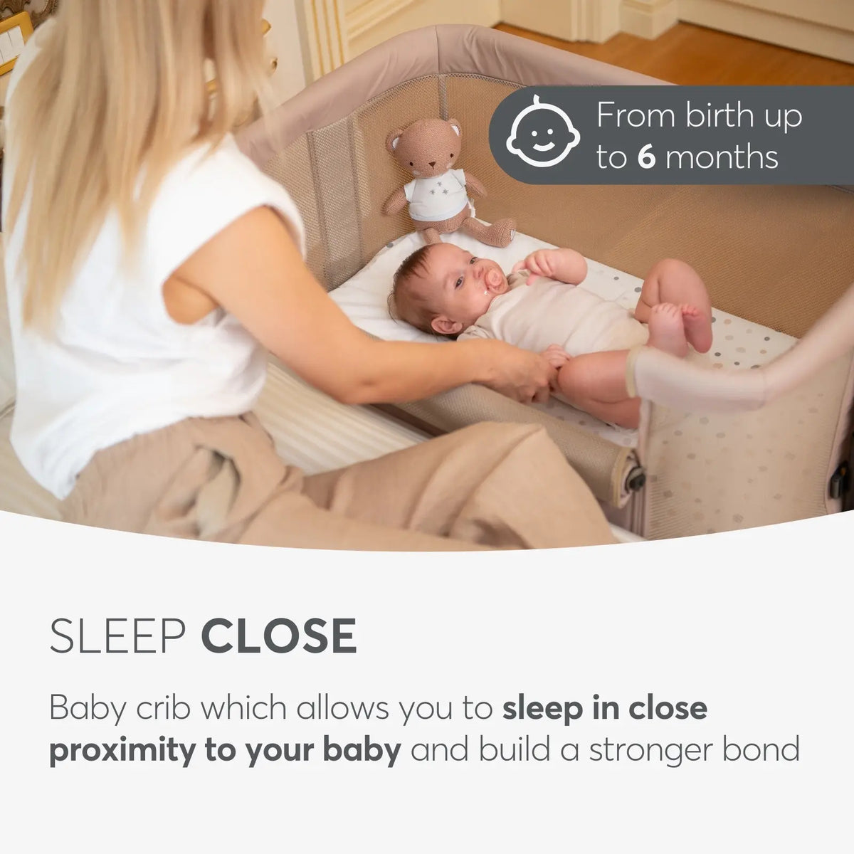Kikkaboo Bedside Crib (Noah Beige 2025)
