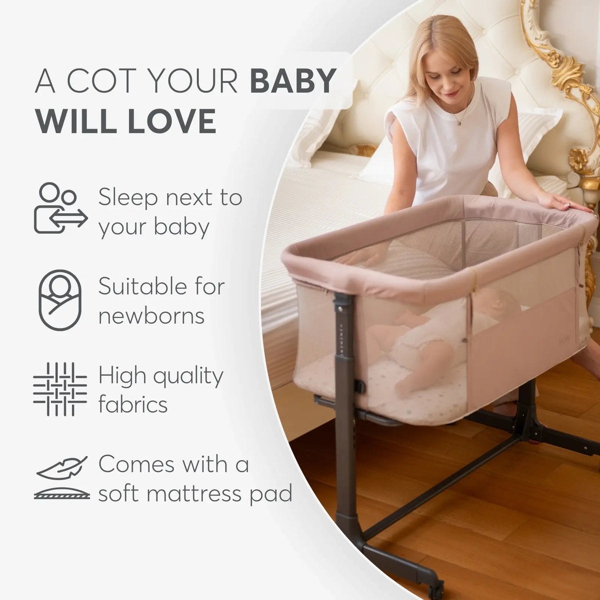 Kikkaboo Bedside Crib (Noah Beige 2025)
