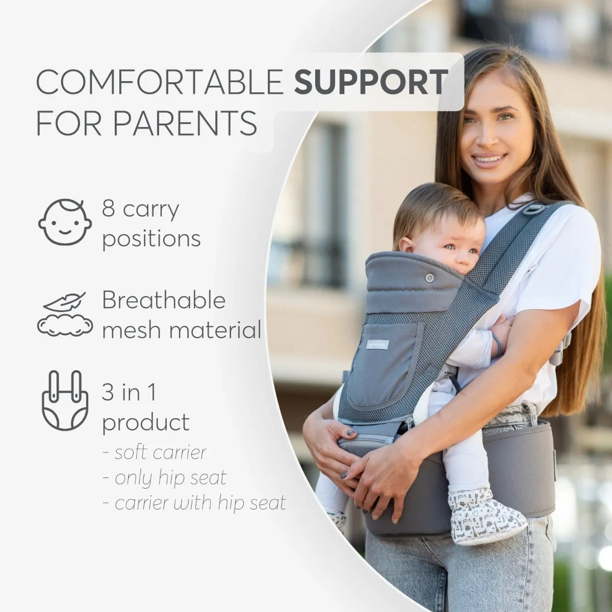 Kikkaboo Carrier 3in1 (Chloe Mesh Grey 2024)