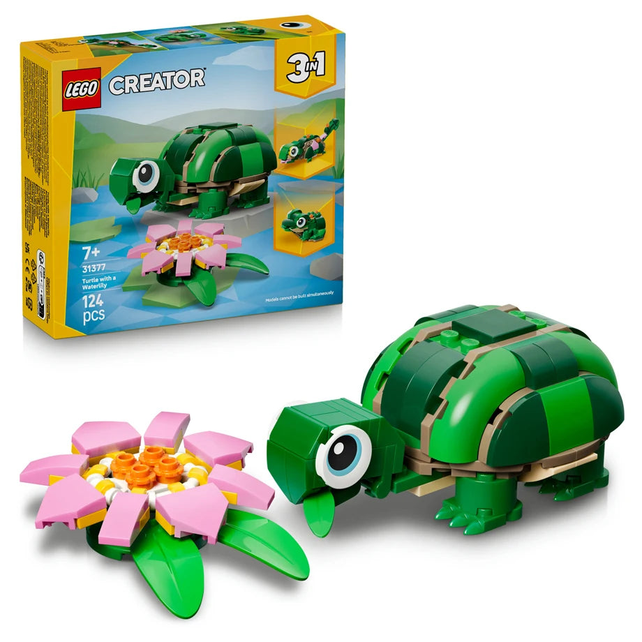 LEGO Creator 3 in 1 Turtle with a Water Lily Flower 31377 Building Toy Set (124 Pieces)