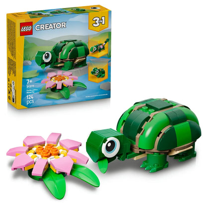 LEGO Creator 3 in 1 Turtle with a Water Lily Flower 31377 Building Toy Set (124 Pieces)
