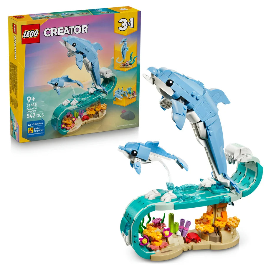 LEGO Creator 3 in 1 Sea Animals: Beautiful Dolphins 31385 Building Toy Set (542 Pieces)