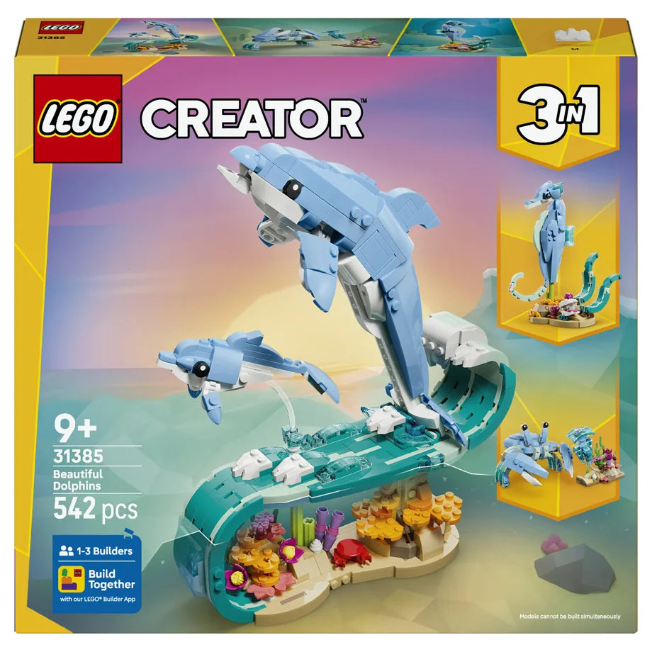 LEGO Creator 3 in 1 Sea Animals: Beautiful Dolphins 31385 Building Toy Set (542 Pieces)