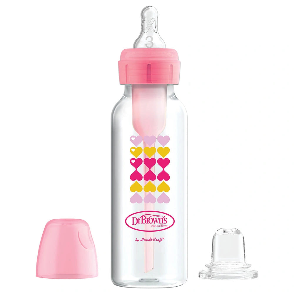 8 oz/250 ml PP Narrow Options+ Bottle to Sippy Starter Kit (Pink Hearts, +L3 Nipple)