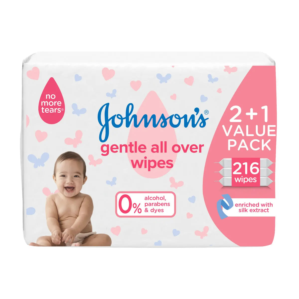 Johnson's Baby Wipes - Gentle All Over 2+1 - Pack of 216 Wipes