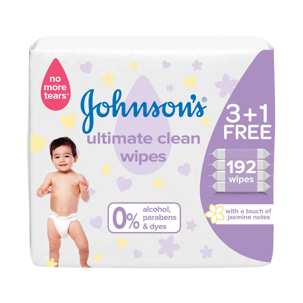 Johnson's Baby Ultimate Clean Wipes 3+1  - Pack of 192 Wipes