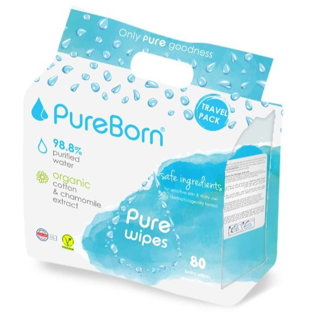مناديل السفر برائحة البابونج من PureBorn، 8 × 10 مناديل مناديل السفر برائحة البابونج من PureBorn، 8 × 10 مناديل