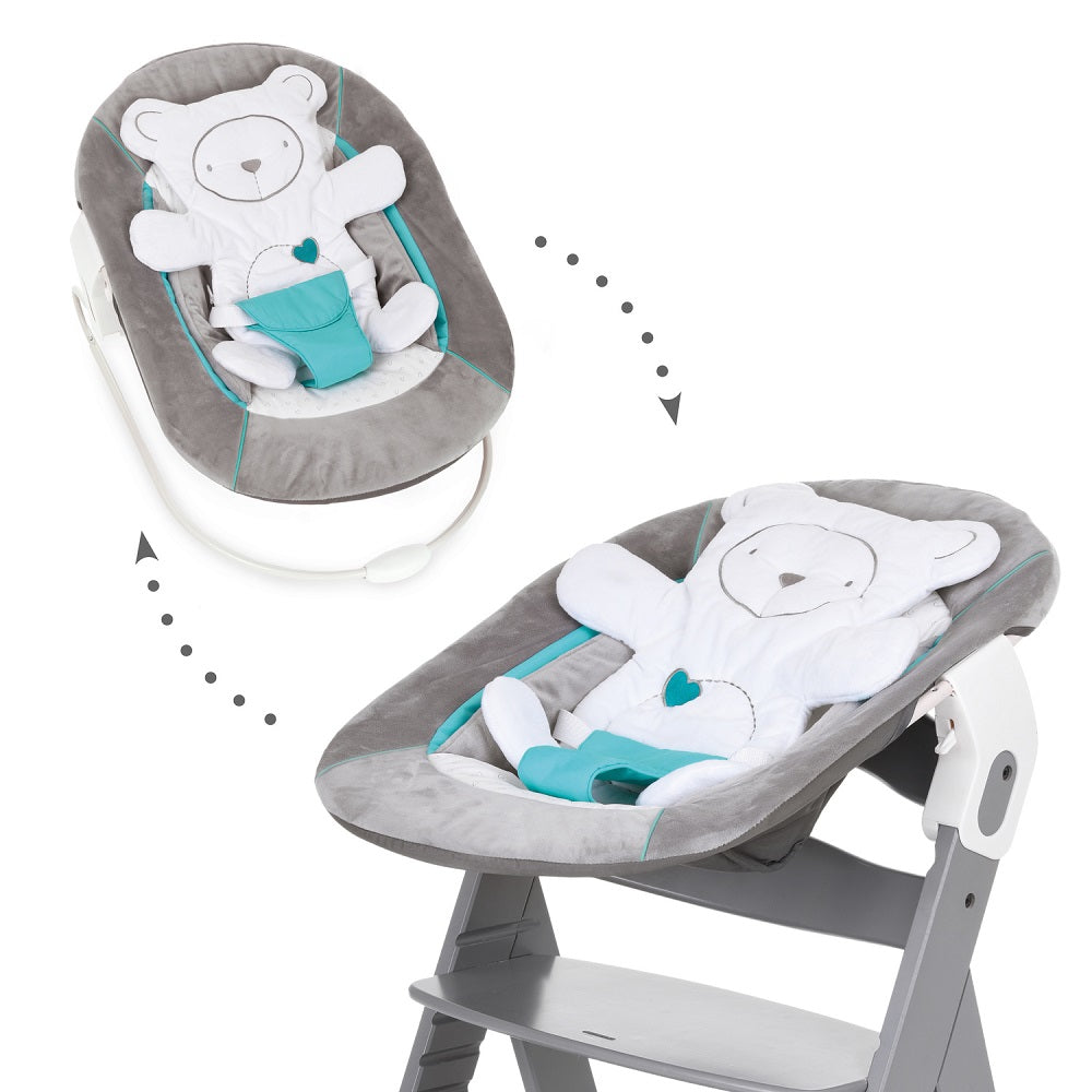 Hauck Alpha Plus & Tray & Bouncer 2-In-1 Bear Hearts & Highchair pad Deluxe Teddy (Grey)