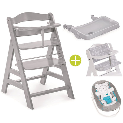 Hauck Alpha Plus & Tray & Bouncer 2-In-1 Bear Hearts & Highchair pad Deluxe Teddy (Grey)